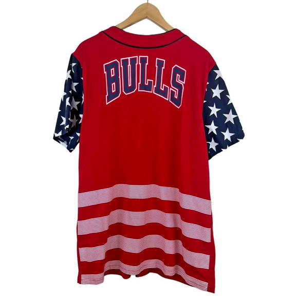 Chicago Bulls All Over Print Button-Up Red Jersey‎ NBA Basketball Men's L *SEE - Picture 3 of 7